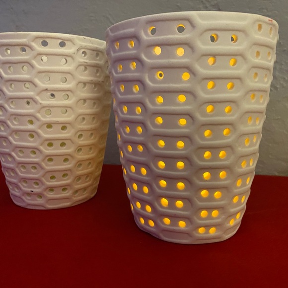 Deco Ceramic Circles Pillar Flameless Candle with Cut Out Design - Picture 2 of 12